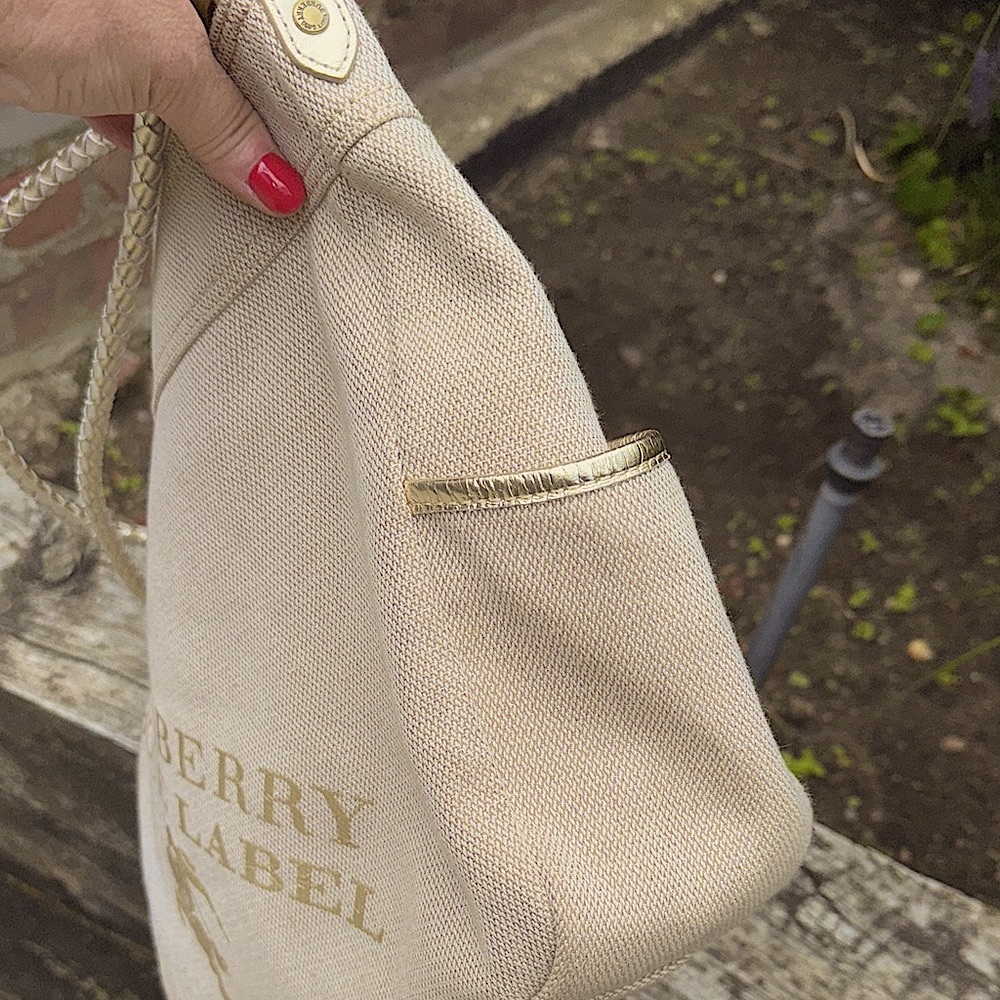 GUC Burberry Blue Label Beige with gold trim Canvas Shoulder bag, pink interior - Picture 10 of 16
